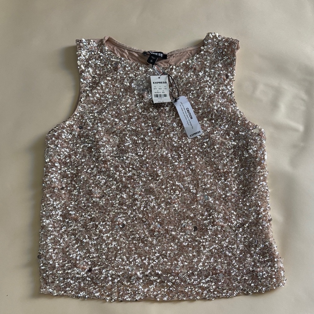 Express Sparkling Sequin Blouse - Silver and Tan
